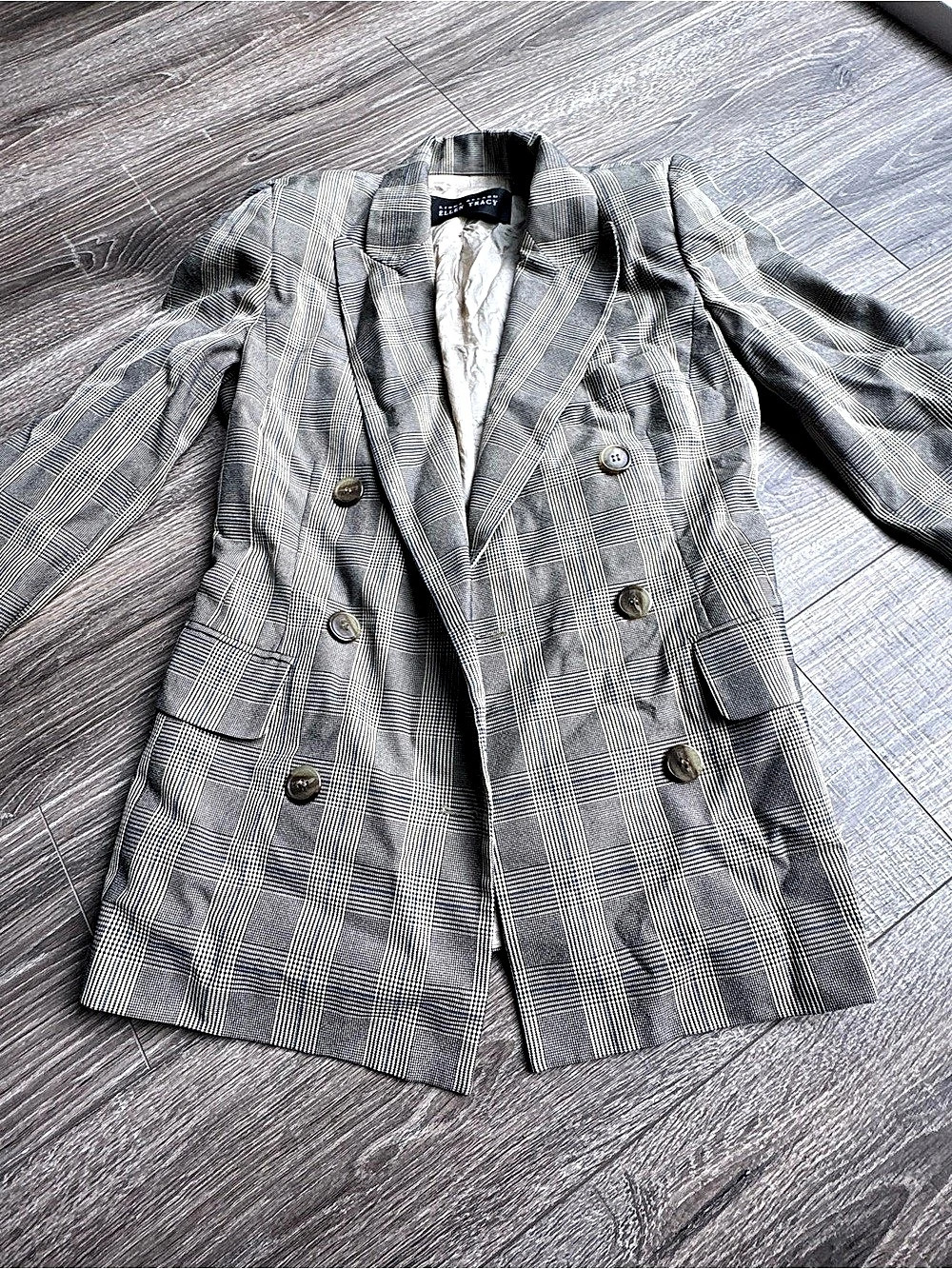 Linda Allard Ellen Tracy Plaid Double Breasted Blazer Like New